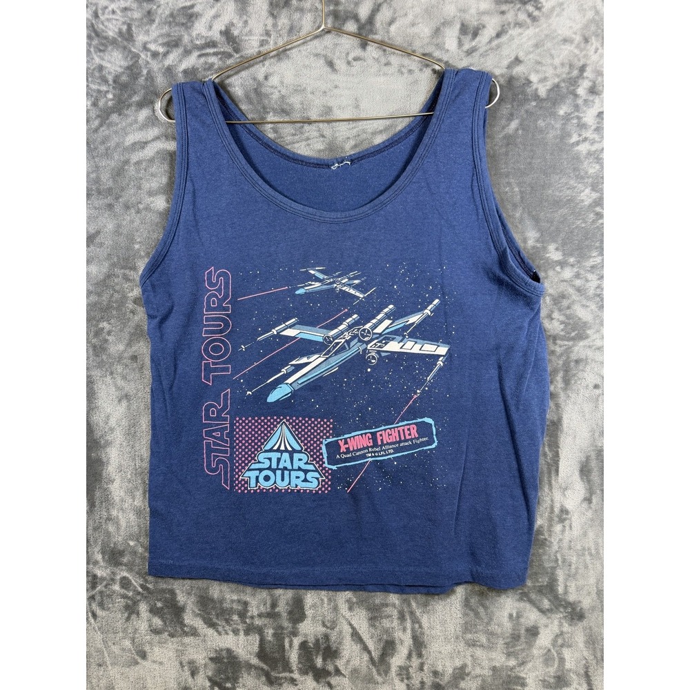 Shirt Mens L Blue Star Wars Star Tours X-Wing Fighter Graphic Tank Tee